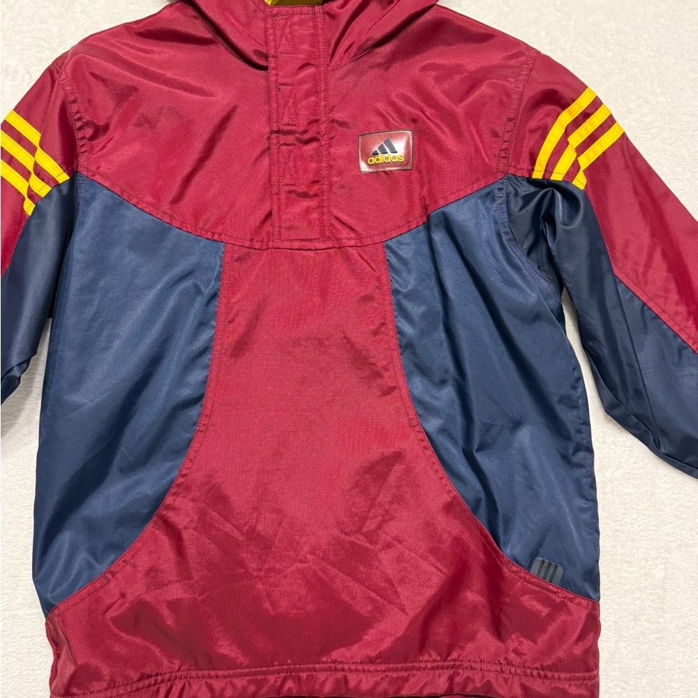 Youth Adidas 3 Stripe Pullover 1/4 Zip Jacket Maroon Hooded Size S - Picture 4 of 12